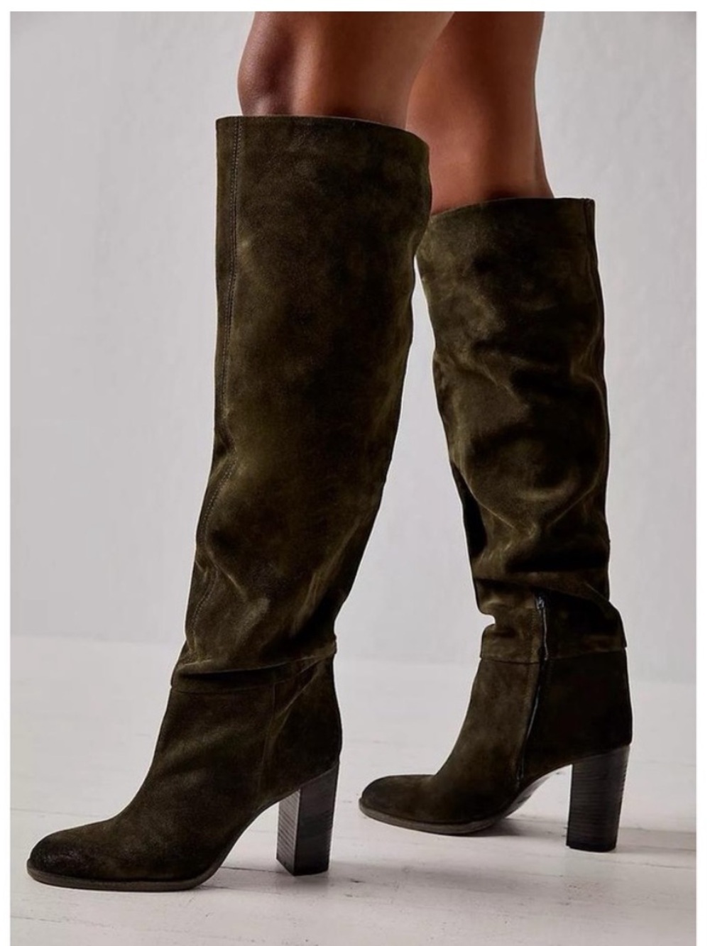 Free People Dakota Over the Knee Boots Hunter Green Suede